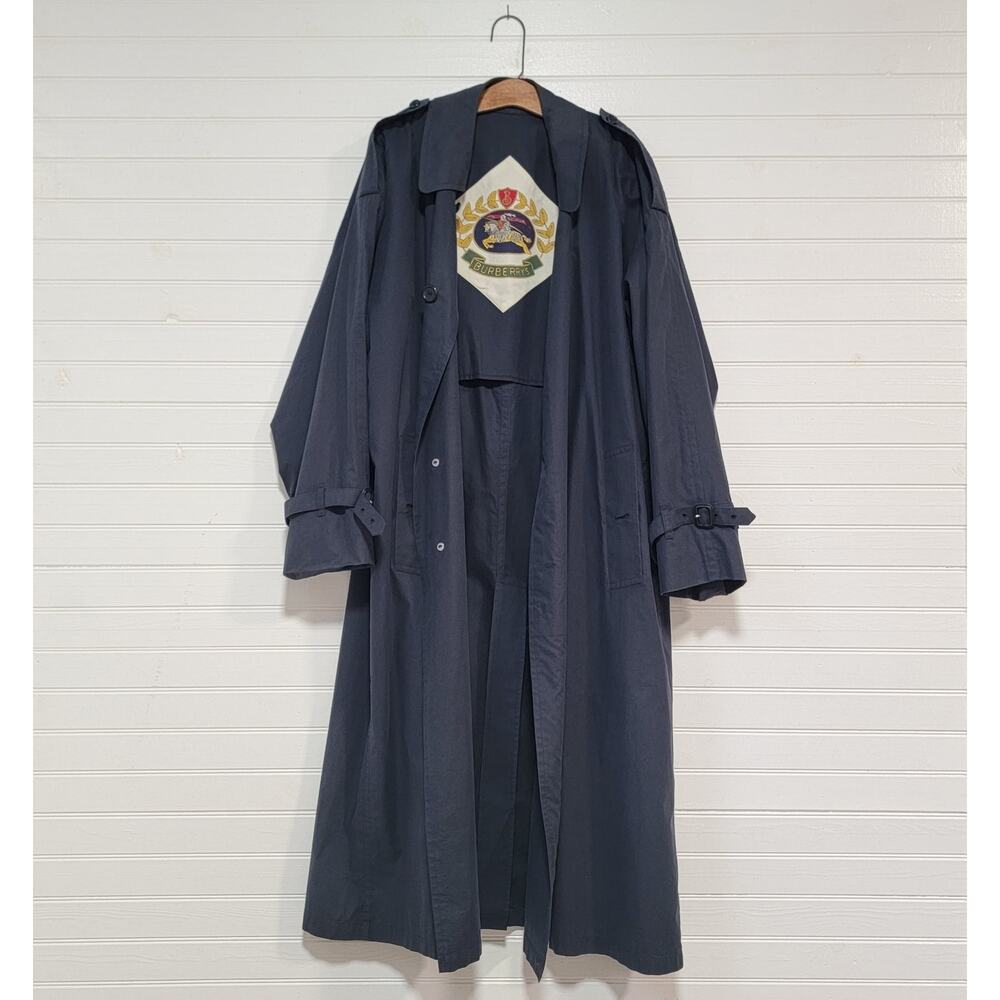 Burberrys Vintage Mens Navy Blue Trench Coat 44 Regular Cotton Blend Long Jacket